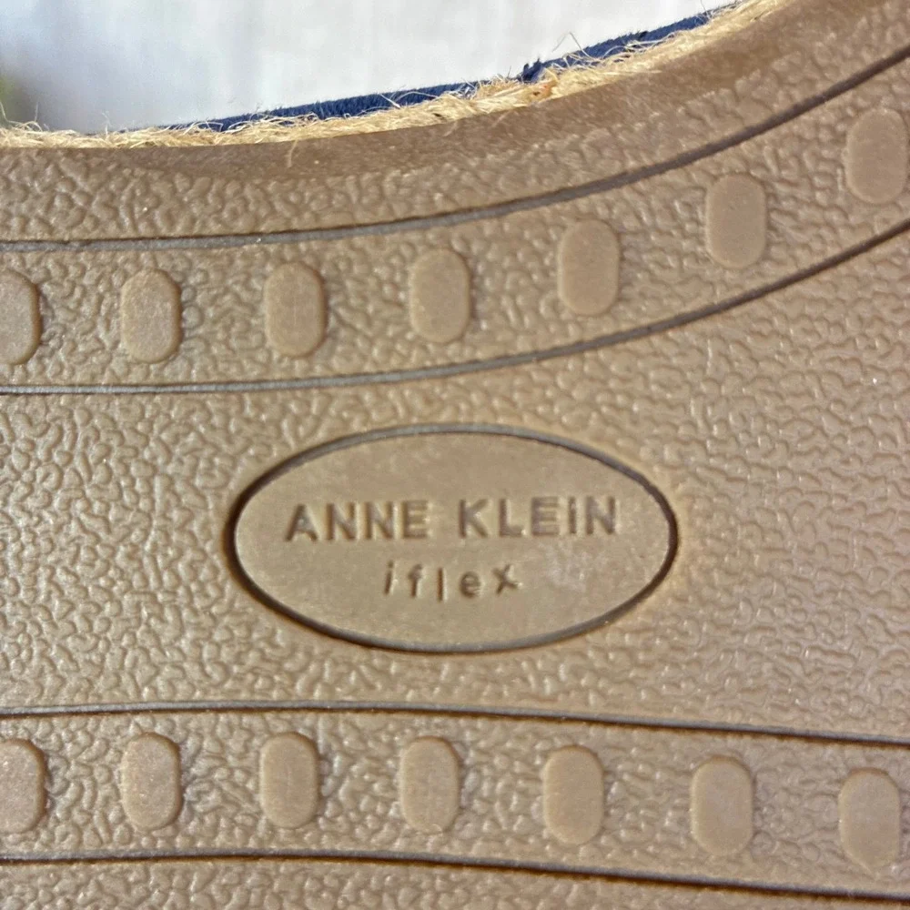 Anne Klein Espadrille Flats Navy Blue Suede Studded 7.5M Kaily iflex Slip On